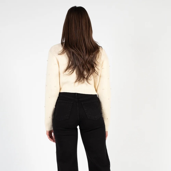Honey Wrap Front Pearl Knit Cropped Sweater - Picture 2 of 5